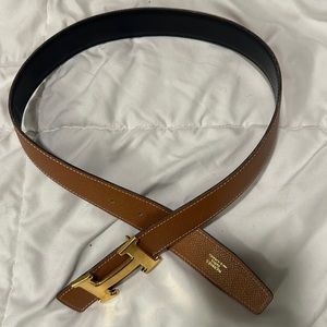 Hermes 32mm reversible black tan gold H belt size 65 XS